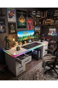 Resim XMAX 200x80CM RGB Bluetooth Pixel Led - Çekmeceli MDF Metal Ayak ZYRA Yayıncı Oyuncu Masası 