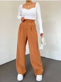 Resim Kadın Kahverengi Yüksek Bel Cırtlı Palazzo Pantolon-kahverengi Kahverengi 