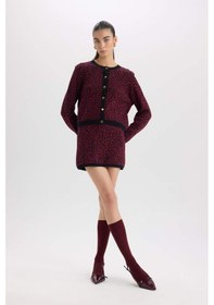 Resim DeFacto A Kesim Leopar Desenli Mini Triko Etek D8516AX24WNBR115 Bordo 