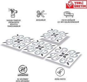 Resim Tink Kendinden Yapışkanlı Geometrik 07 Desenli PVC Karo, Yapışkanlı Fayans Kaplama, Fayans Çıkartması, Zemin Duvar Karosu 30x30 cm (11 Adet / 1 m²) 