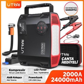 Resim Utrai Jstar 5 Jump Starter Taşınabilir Akü Takviye Cihazı+Lastik Şişirme Hava Kompresörü( Çanta+LCD Ekran+Powerbank+Led Lamba) 