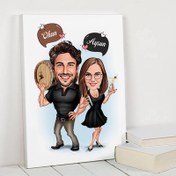 Resim Karikatürlü İçkici Çiftler Kanvas Tablo 
