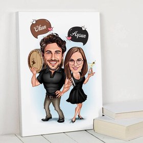 Resim Karikatürlü İçkici Çiftler Kanvas Tablo 