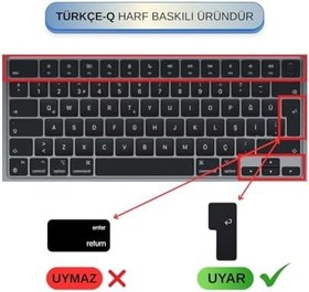 Resim McStorey MacBook Klavye Koruyucu TÜRKÇE Q BASKILI UK-TERS L- Enter Tipi Air 13,6-15,3inç- Pro 14,2-16,2inç M1-M2-M3-M4 Pro MAX Uyumlu, Ultra İnce Hafif Yıkanabilir Silikon Klavye Filmi Pembe 