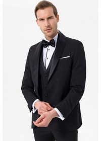 Resim Süvari Siyah Slim Fit Armürlü 6 Drop Smokin & Damatlık 