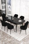 Resim Canisa Concept Via Serisi 80x132 Açılabilir Mutfak Masası Takımı Siyah Mermer Desen Masa 6 Siyah Sandalye 