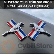 Resim CybillStore Mustang 2'li Büyük Metal Döküm Krom Arma Bayraklı 