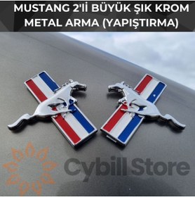 Resim CybillStore Mustang 2'li Büyük Metal Döküm Krom Arma Bayraklı 