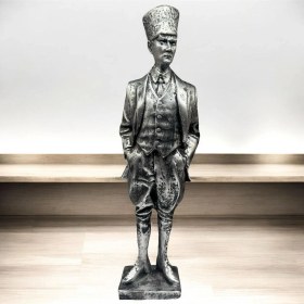 Resim Dekoratif Polyester Atatürk Heykeli 46 Cm Gümüş Eskitme 
