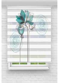 Resim Perdecizade Enxboy Turkuaz Çiçek Dijital Baskılı Zebra Perde-cocuk Odası-stor Perde Renkli 