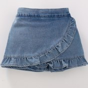 Resim Ruffle Trim Denim Skorts, Kızlar İçin Sevimli %93 Pamuk Şortlar Yaz Hediye Partisi 