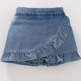 Resim Ruffle Trim Denim Skorts, Kızlar İçin Sevimli %93 Pamuk Şortlar Yaz Hediye Partisi 