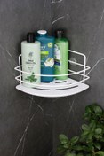 Resim HIMYHOME Kristal Raflı Paslanmaz Beyaz Tel Şampuanlık Yapışkanlı Banyo Düzenleyici Köşeliği Rafı 