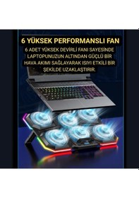 Resim Coofbe 6 Fanlı 12 Rgb Işık Modlu Kademe Standlı Lcd Göstergeli Notebook Soğutucu Laptop Standı Soğutucu 