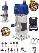 Resim Germany Steel Alman 4200Rpm 6 Kademe Devir Ayarlı Formika Traşlama Freze Makinesi 6 Mm Pens + 12 Adet Uç MAVİ 