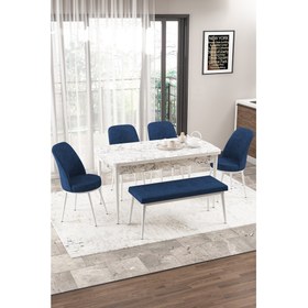 Resim Canisa Concept Canisa Via Serisi Bench'li 80X132 Açılabilir Beyaz Mermer Desen Mutfak Masa Takımı 