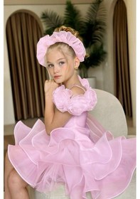 Resim Riccotarz Kız Çocuk Madonna Yaka Beli Kabarık Fırfırlı Pembe Abiye Pembe 