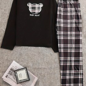 Resim Kadın Pijama Takımı, Rahat Stil, Yuvarlak Yaka, Ekose Desen, Polyester Kumaş, Yetişkin Uyku Giysileri, Örgü Yapısı, Tüm Mevsimler 