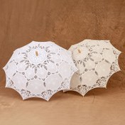 Resim Ahşap Saplı Büyük Vintage Beyaz Dantel Nakışlı Şemsiye - Zarif Çiçek Deseni, Manuel Açma ve Kapatma, Düğünler, Güneş Koruma ve Maskeli Partiler için Mükemmel, Düğün Aksesuarı | Dekoratif Şemsiye | Karmaşık Nakış 