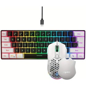 Resim Xuweiwei Hxsj Ergonomik 61 Tuslu Mini Rgb Klavye Ve Oyun Fare V700wb X300w Pc Mac Ps4 Xbox Diğer 