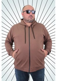 Resim Starbattal Büyük Beden Basic Mevsimlik Fermuarlı Kapüşonlu Sweat 22751 Taba-Taba 