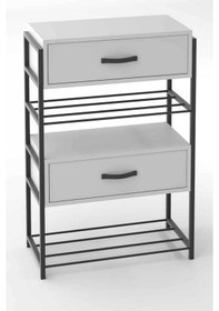 Resim Reyo Falez Ayakkabılık Ahşap 2 Kapaklı Metal Raflı 4 Katlı Çok Amaçlı Raf Dolap Beyaz Beyaz 