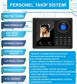 Resim İMPROZAMAN 30 Adet Kart Hediye Yüz Tanıma ve Kart Okuma Cihazı Maaş Yazılımı Dahil Parmak Okuma Özellikli Personel Takip Sistemi 