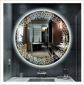 Resim Dnr-MirrorDnr-Mirror 80 cm Beyaz Ledli Tasarım Kumlamalı Banyo Aynası Makyaj Aynası Işıklı Ayna 