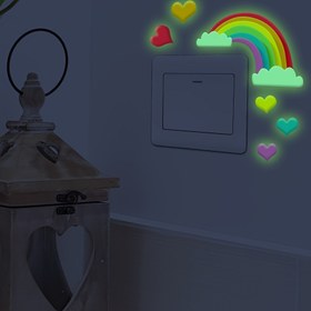 Resim Parlayan karanlıkta gökkuşağı aşkı duvar çıkartması, yatak odası veranda oturma odası aile anahtar çıkartması, dekoratif duvar çıkartması, kendinden yapışkanlı kağıt, duvar çıkartması, ev dekorasyonu 