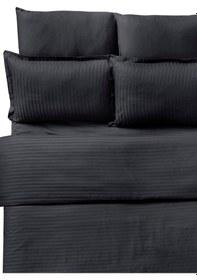 Resim Clasy Çizgili Siyah Tek Kişilik Pamuk Saten Nevresim Takımı Siyah 