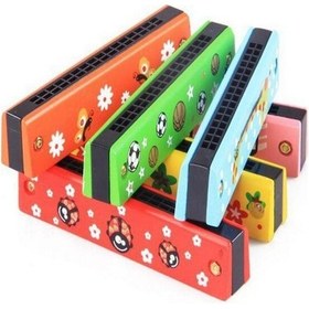 Resim Eğitici Müzik Egzersizi 2 Adet Ahşap Mızıka 16 Delikli Çift Sıralı Renkli Desenli Çocuk Mızıka 