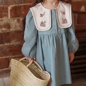 Resim Popüler Seçim] Çekici Vintage Esintili Kız Nakışlı Elbise - Tatlı Fransız Kırsal Prenses A Kesimli Elbise, Çiçekli Yaka, Uzun Kollu, İlkbahar/Sonbahar Zarafeti için, Orman Tarzı kız kıyafetleri, İnce Kumaş, Ütüleme Gerektiriyor 