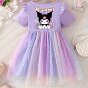 Resim Sanrio Kızlar İçin Şık ve Zarif Günlük Elbise, Kuromi Karakterli Yaz Parti Elbisesi, Tatlı Yıldız Pullu Gradyan Mesh Detaylı Prenses Etekli, Paskalya Hediyesi, İlkbahar-Yaz Yeni Geliş A Kesim Elbise 