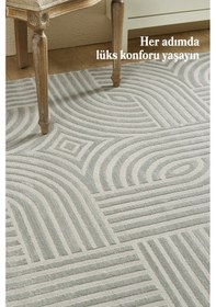 Resim Modern Halı Salon Halısı Oturma Odası Halısı Yolluk Gri Halı Hav Toz Vermez Kolay Temizlenebilir Gümüş 