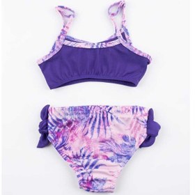 Resim Beniizle Yaprak Desenli Kız Çocuk Bikini Takımı Mor 