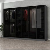 Resim Minar Mobilya Minar Kale 6 Cam Kapaklı 2 Çekmeceli Gardırop Antrasit - Siyah 