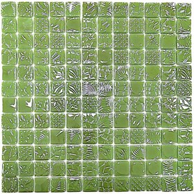 Resim MozaiKristaL Tüm yüzeyler için 2,5x2.5cm. Desenli Mint Yeşili, 31.5x31.5cm. Fileli Cam Mozaik. (1 m2 Fiyatıdır) 