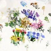 Resim 40 adet Karikatür Çiçek Stickerları, Scrapbooking, DIY El İşleri & Kırtasiye için Kendinden Yapışkanlı PET Bitki Çıkartmaları - Işıltılı Bitiş, Düzensiz Şekiller 