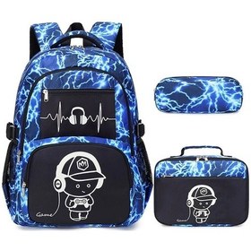 Resim Oldfriend Işıltılı Mavi Galaxy Desenli Okul Çantası Tablet Bölmeli Hafif Sırt Çantası Şimşek Mavisi 
