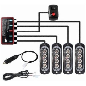 Resim 4 Adet 4 Led Stroboskop 12v Strobe Işık 4'ü 1 Arada Araç Acil Durum Işığı İşaret Lambası Acil Durum Flaş Işığı . 
