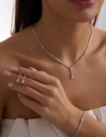 Resim 14 Ayar Beyaz Baget Taşlı Su Yolu Altın Düğün Seti 