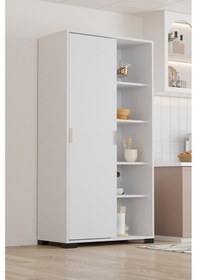 Resim Luna Beyaz Döner Çok Amaçlı Dolap Raflı Mutfak Ve Kiler Dolabı Beyaz 