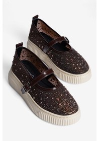 Resim Mubiano Kadın Taşlı Sneaker Babet Bantlı Günlük Şık Novira Kahverengi 