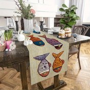Resim 1 adet Renkli Balık Masa Koşusu - Deniz ve Yaz Tatili Temaları için Canlı Polyester Tasarımı, Mutfak ve Yemek Odası Dekoru için Mükemmel, Temizlemesi ve Saklaması Kolay, Dikdörtgen Şekil, Tatil Masa Aksesuarı | Canlı Masa Koşusu | Kolay Temizleme Koşusu 