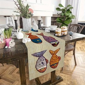 Resim 1 adet Renkli Balık Masa Koşusu - Deniz ve Yaz Tatili Temaları için Canlı Polyester Tasarımı, Mutfak ve Yemek Odası Dekoru için Mükemmel, Temizlemesi ve Saklaması Kolay, Dikdörtgen Şekil, Tatil Masa Aksesuarı | Canlı Masa Koşusu | Kolay Temizleme Koşusu 