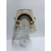 Resim Makrome Ip Sargı Gökkuşağı Aplikeli Ponponlu Kız-Erkek Bebek ve Çocuk Odası Abajur 