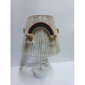 Resim Makrome Ip Sargı Gökkuşağı Aplikeli Ponponlu Kız-Erkek Bebek ve Çocuk Odası Abajur 