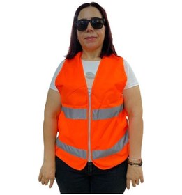 Resim Fermuarlı Turuncu İkaz Yeleği XL Beden 59 cm 