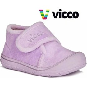 Resim Vicco Ortopedik Çocuk Panduf Spor Ayakkabı Kadın Lila Suni Deri Düz Taban 