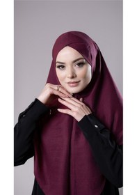 Resim Hürrem Bone Bordo Pratik Hazır Geçmeli Tesettür Eşarp Pamuk Caz Kumaş Tek Katlı Çapraz Hijab 2305 16 